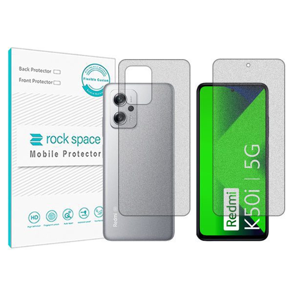گلس صفحه نمایش و پشت گوشی شیائومی Redmi K50i مدل نانو هیدروژل مات برند راک اسپیس کدSS