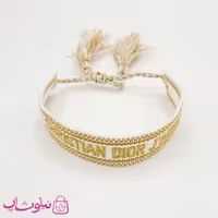 دستبند دخترانه پارچه ای کریستین دیور رنگ طلایی سفید کد 100