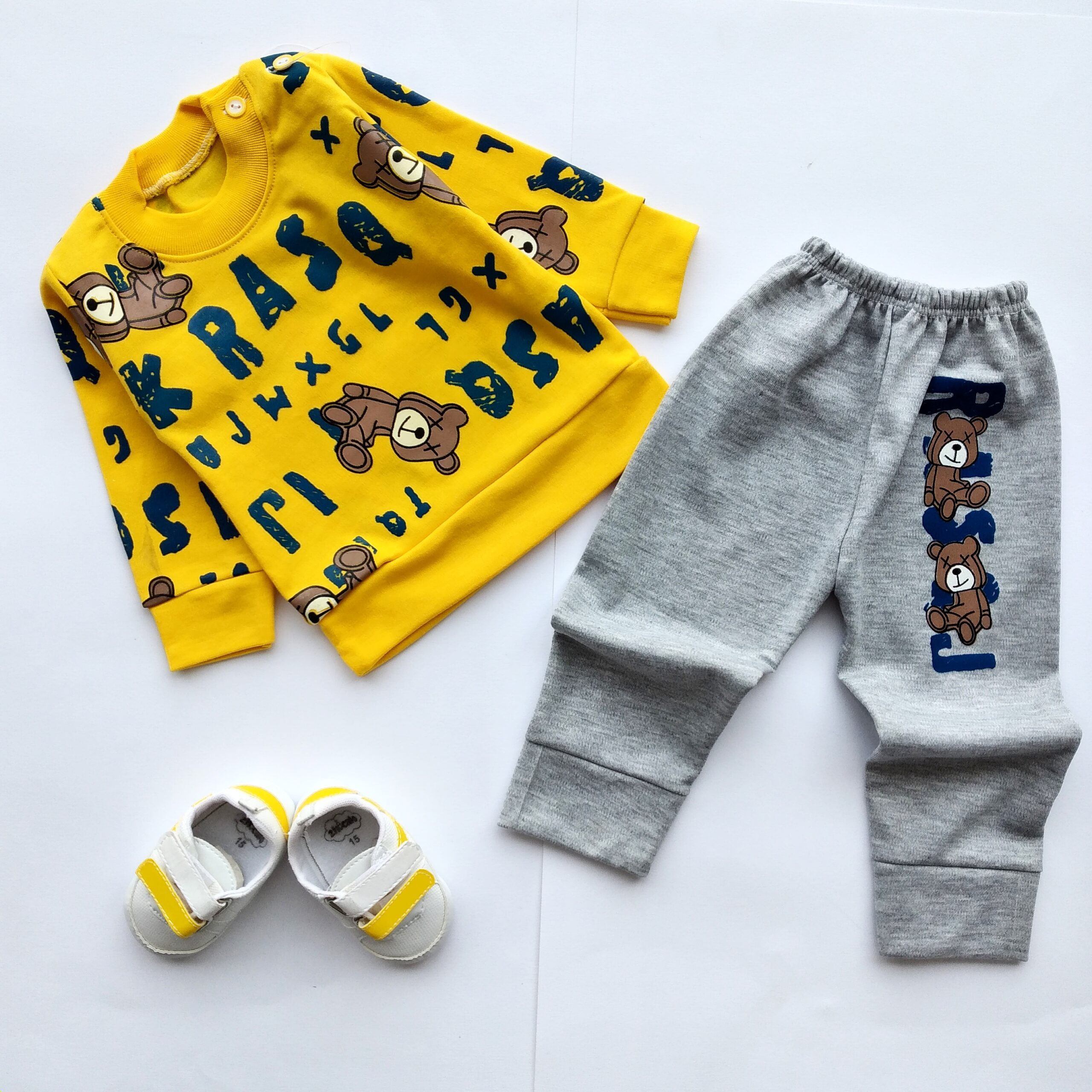 بلوز شلوار خرس و حروف انگلیسی پسرانه، جنس پنبه، سایز 2،3،4