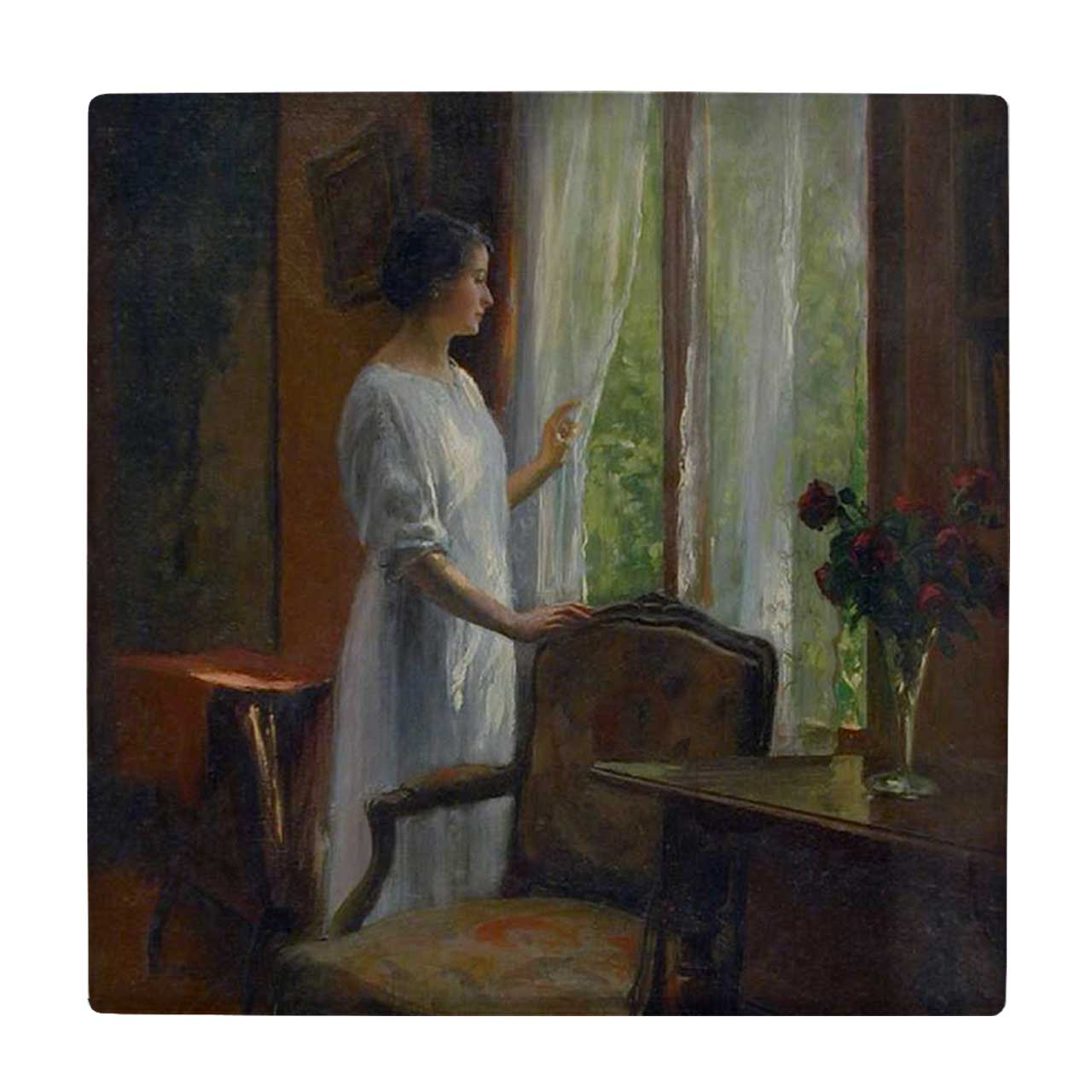  کاشی کارنیلا طرح نقاشی بانو پشت پنجره کد wkk1061