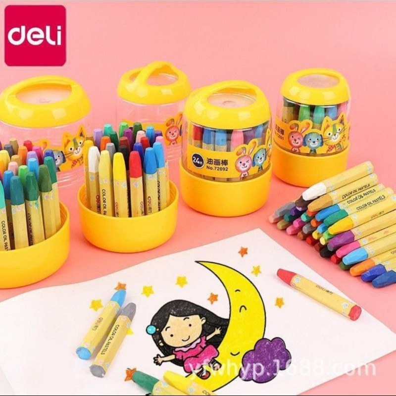 مداد شمعی 24 عددی برند باکیفیت دلی Deli پکیج بشکه نفت
