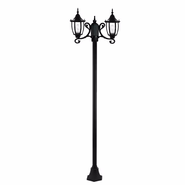 چراغ حیاطی ایستاده دو شاخه با طول 2.6 متر شفق مدل باربد کد 3119