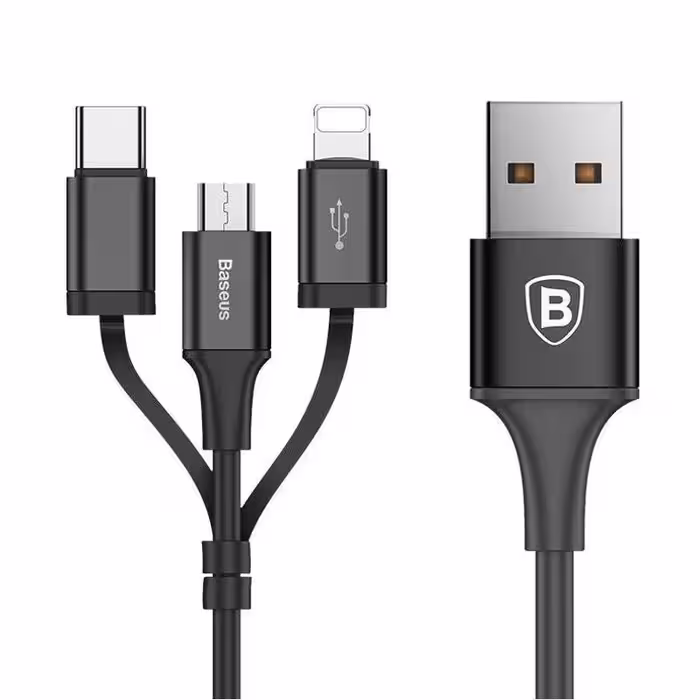 کابل تبدیل USB به microUSB/لایتنینگ/USB-C باسئوس مدل CA3IN1-ZY طول 1.2 متر