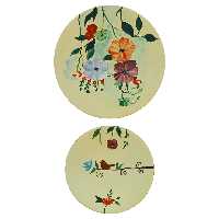 بشقاب دیوارکوب سفالی طرح گل و پرنده کد D79-A مجموعه 2 عددی