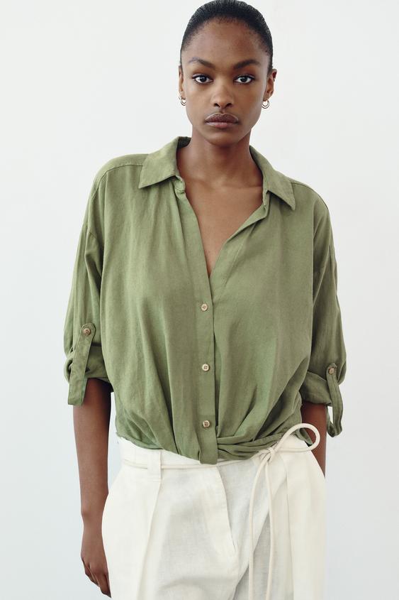 پیراهن لینن زنانه زارا LINEN BLEND SHIRT | تهران زارا TehranZara