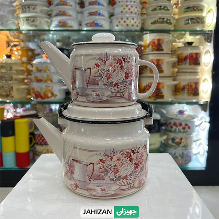 کتری و قوری لعابی روسیه طرح گل کد 2504