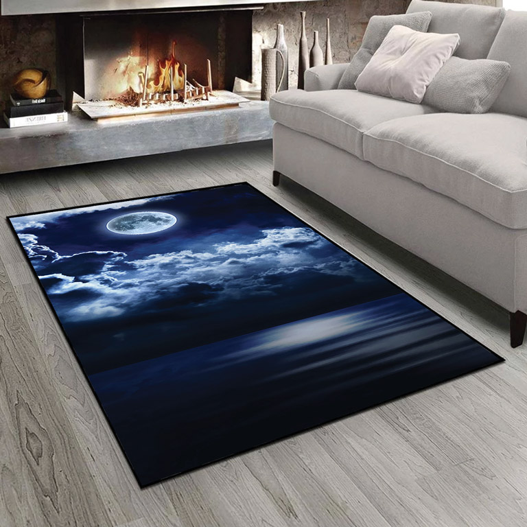 فرش چاپی تصویر آسمان شب و قرص ماه pk-3217