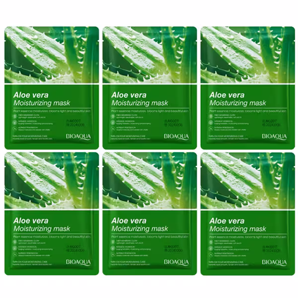 ماسک صورت بایو آکوا مدل Aloe Vera حجم 25 میلی لیتر مجموعه 6 عددی
