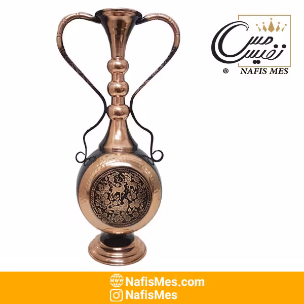گلدان مسی بزرگ طرح سیاه قلم