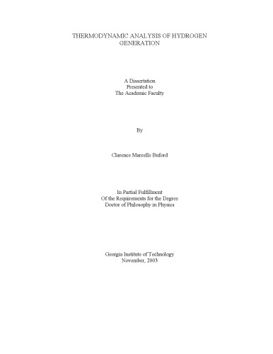 خرید و دانلود نسخه کامل کتاب THERMODYNAMIC ANALYSIS OF HYDROGEN GENERATION