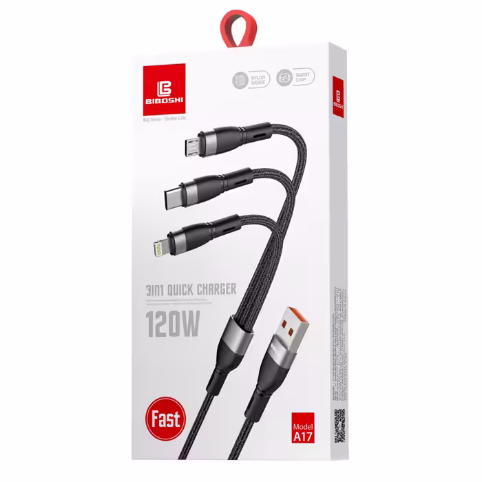 کابل تبدیل USB به MicroUSB/USB-C/لایتنینگ بیبوشی مدل A17 طول 1.2 متر