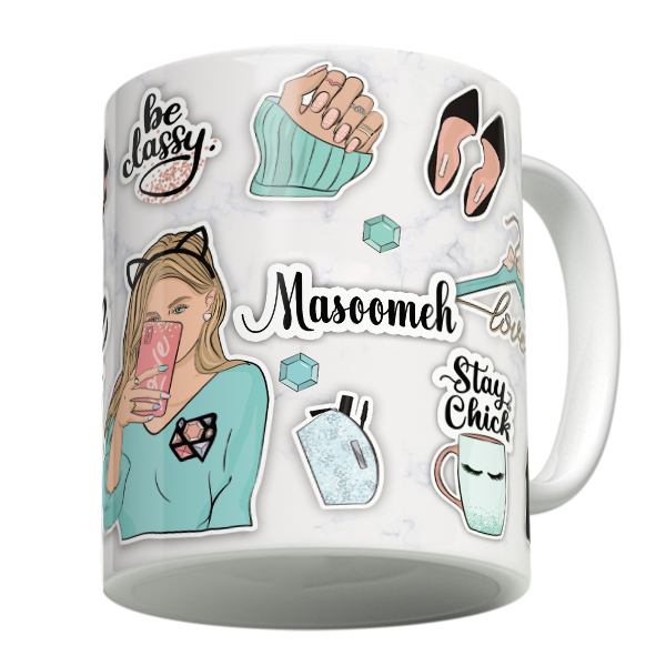 ماگ لاژید مدل اسم معصومه طرح استیکر دخترونه