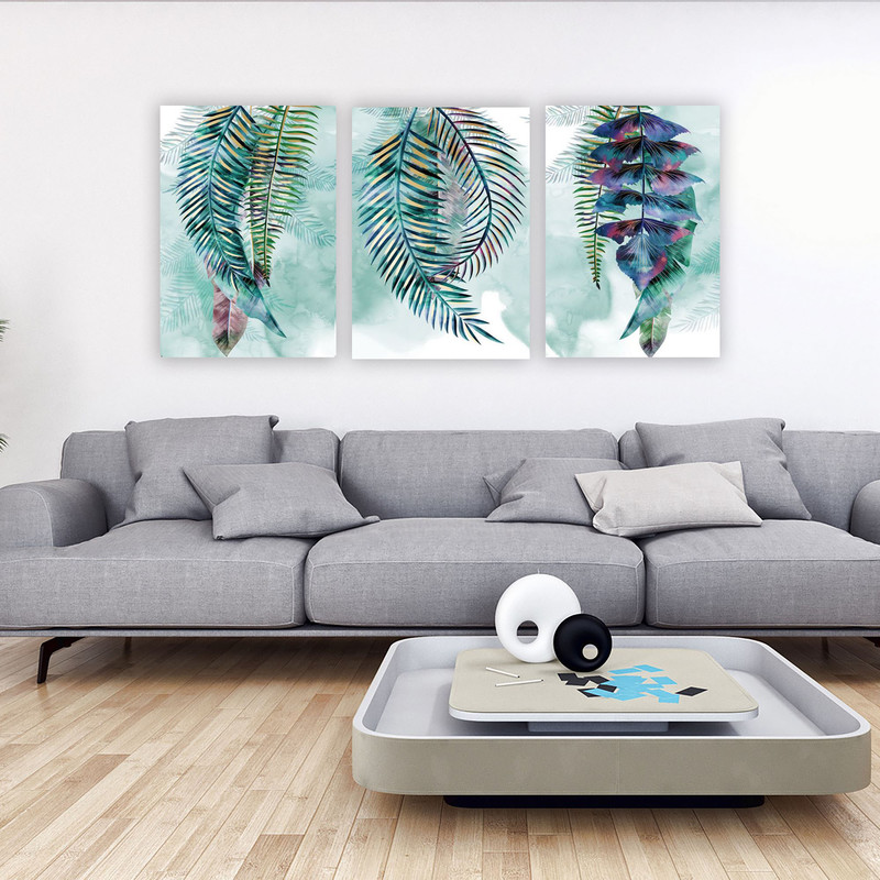 تابلو شاسی دنیای قابطرح مدرن طبیعت و برگ سبز مدل SH-1871 مجموعه 3 عددی | دنیای قاب