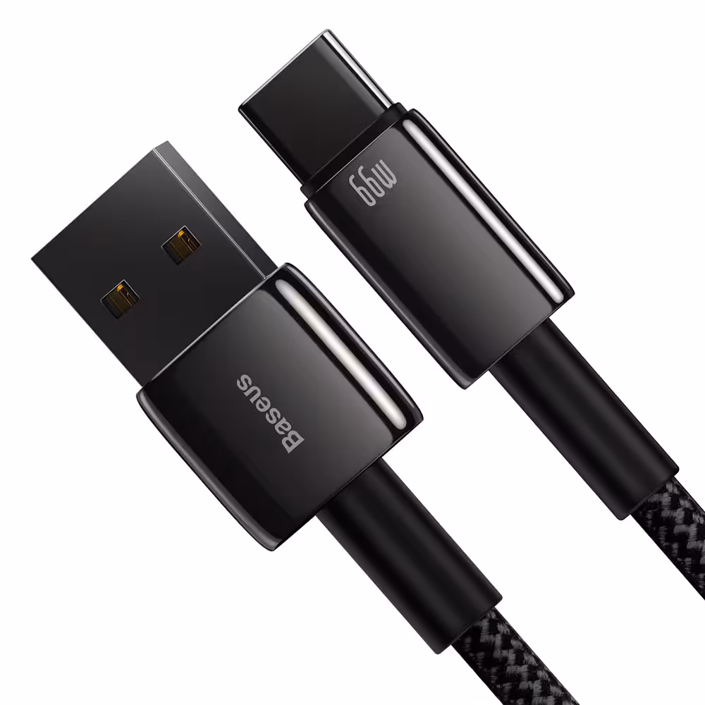 کابل شارژ USB به Type-C بیسوس مدل Tungsten Gold CATWJ-C01 طول 2 متر توان 66 وات