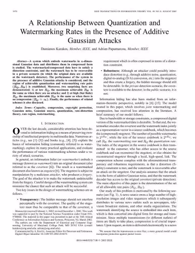 خرید و دانلود نسخه کامل کتاب A Relationship Between Quantization and Watermarking Rates in the Presence of Gaussian Attacks