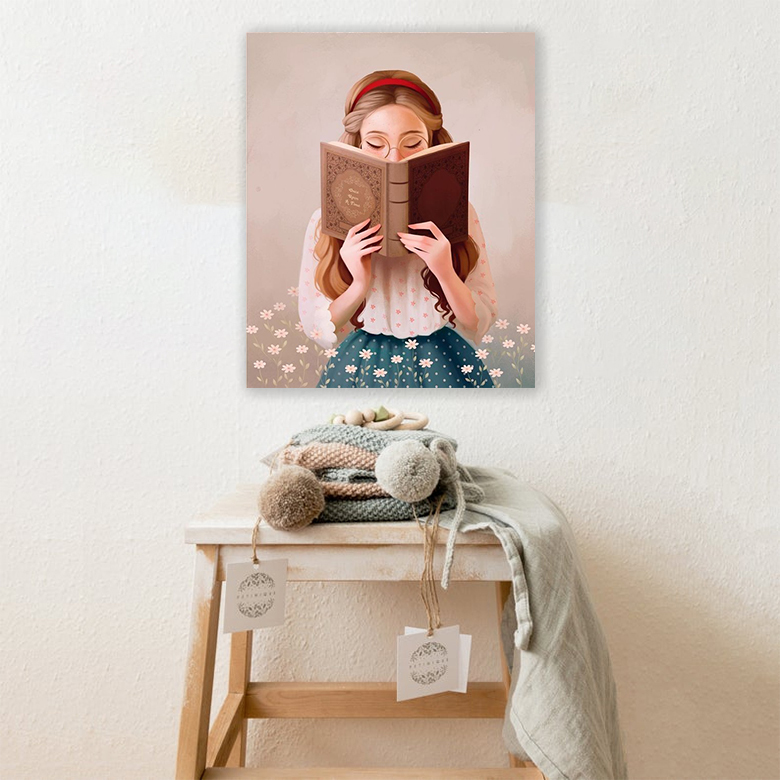 تابلو شاسی مدل دختر کتاب خوان طرح 635