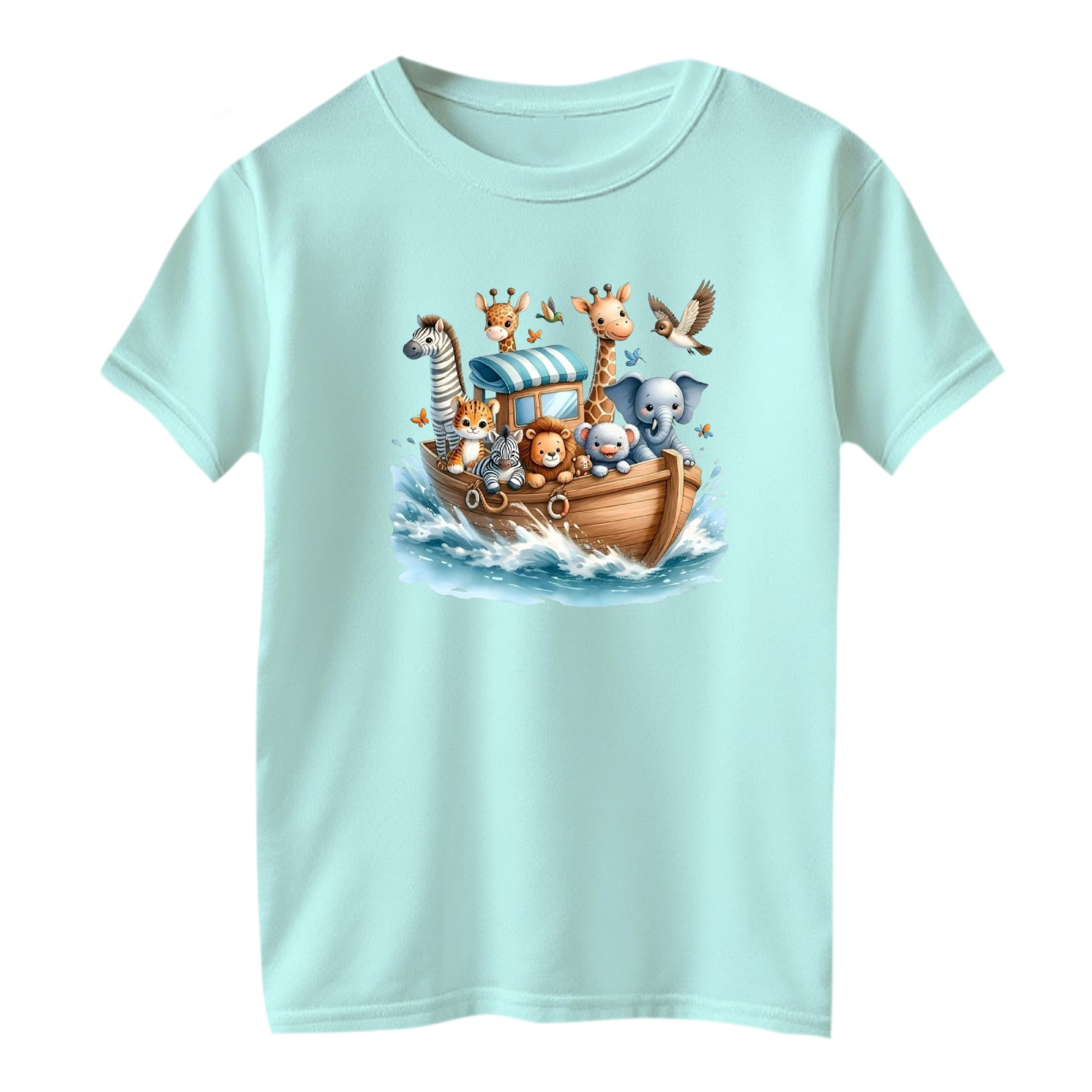 تی شرت آستین کوتاه بچگانه مدل کشتی حیوانات رنگ آبی روشن – 35