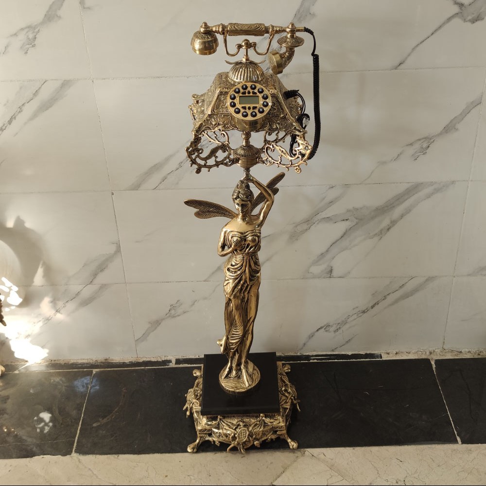 تلفن ایستاده برنزی مدل هرمی ستون بانو پایه سنگی مربع کد 1806