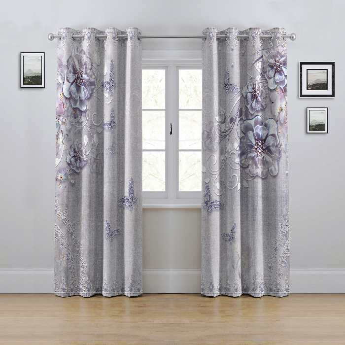 پرده مدل پانچی طرح گل سه بعدی سایز 280x145 سانتی متر