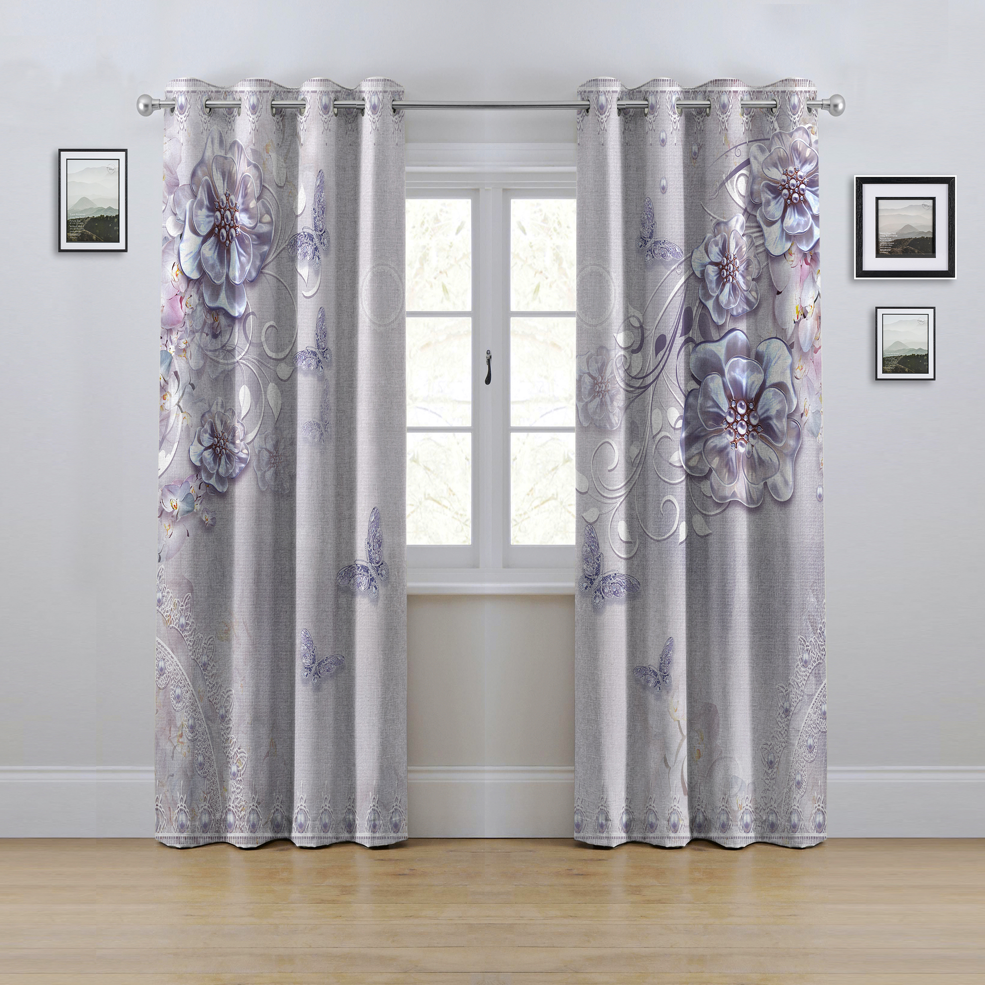 پرده مدل پانچی طرح گل سه بعدی سایز 280x145 سانتی متر