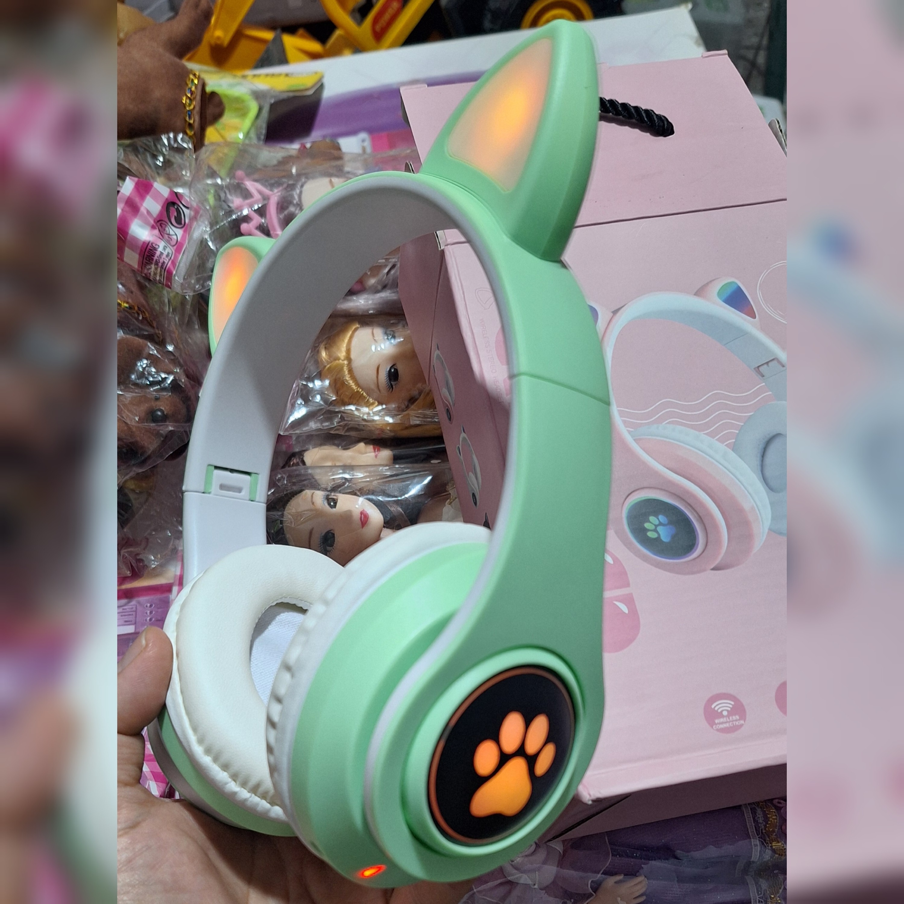 هدفون بلوتوثی گربه ای مدل B39m سایز بزرگ گوشها و بغل گوشها چراغدار رم خور