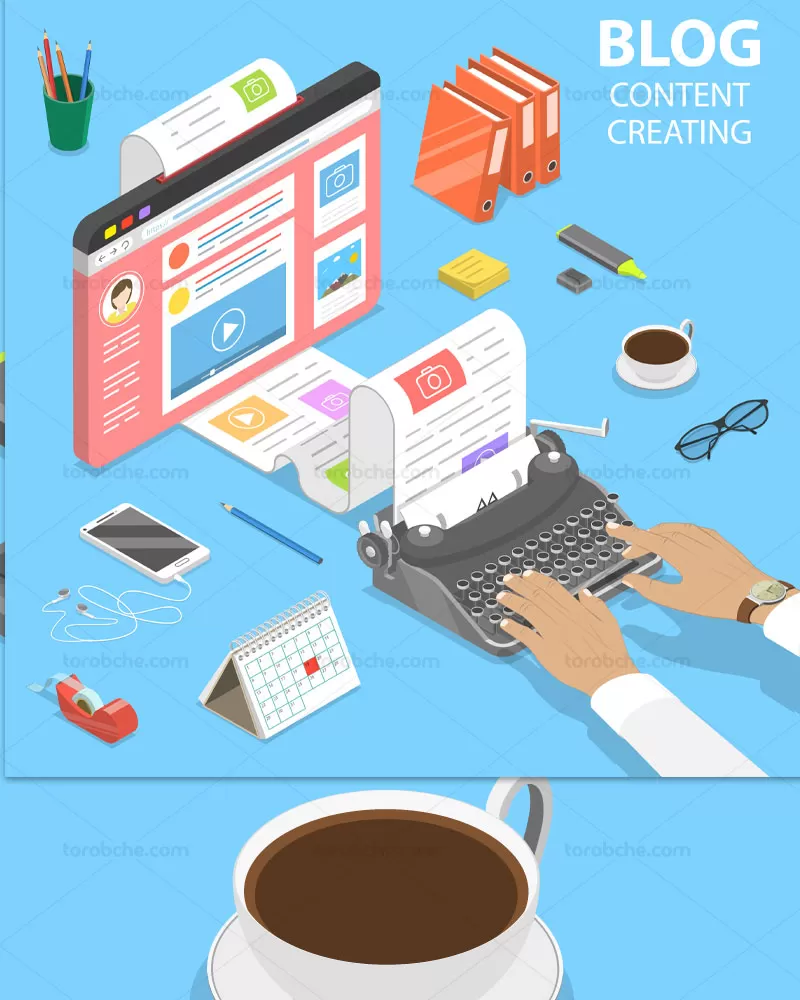 وکتور مفهومی تولید محتوای وبلاگ | گرافیک با طعم تربچه