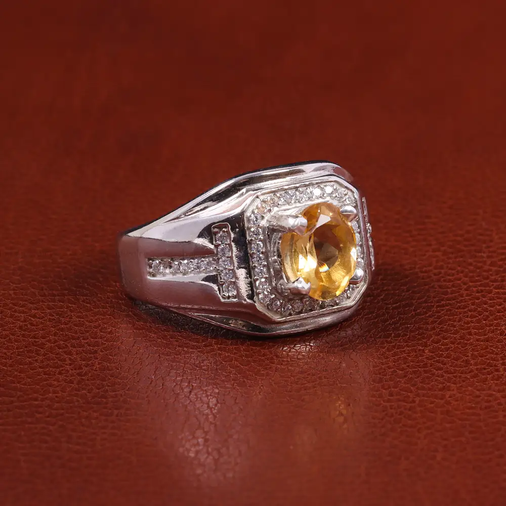 انگشتر سیترین مردانه کد 23718 - جواهری مشاهیر