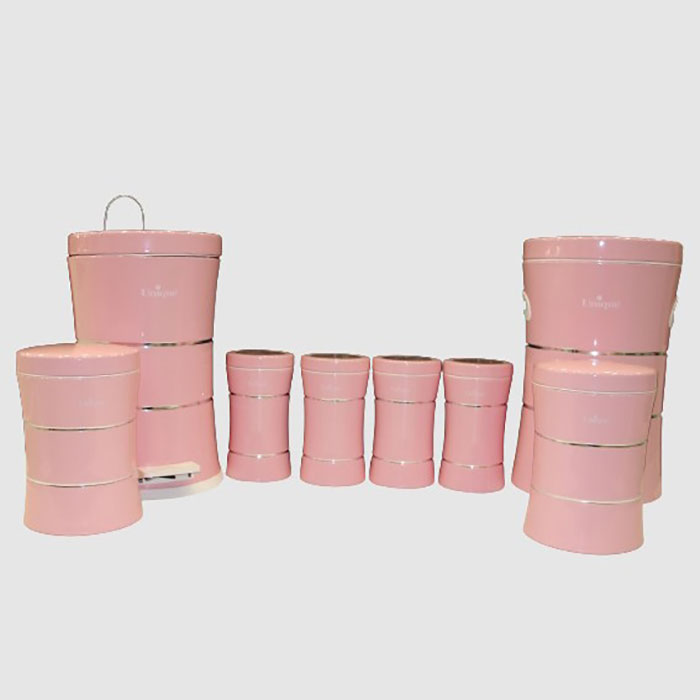 سرویس 8 پارچه کمر باریک خطی تمام صورتی کد 4584