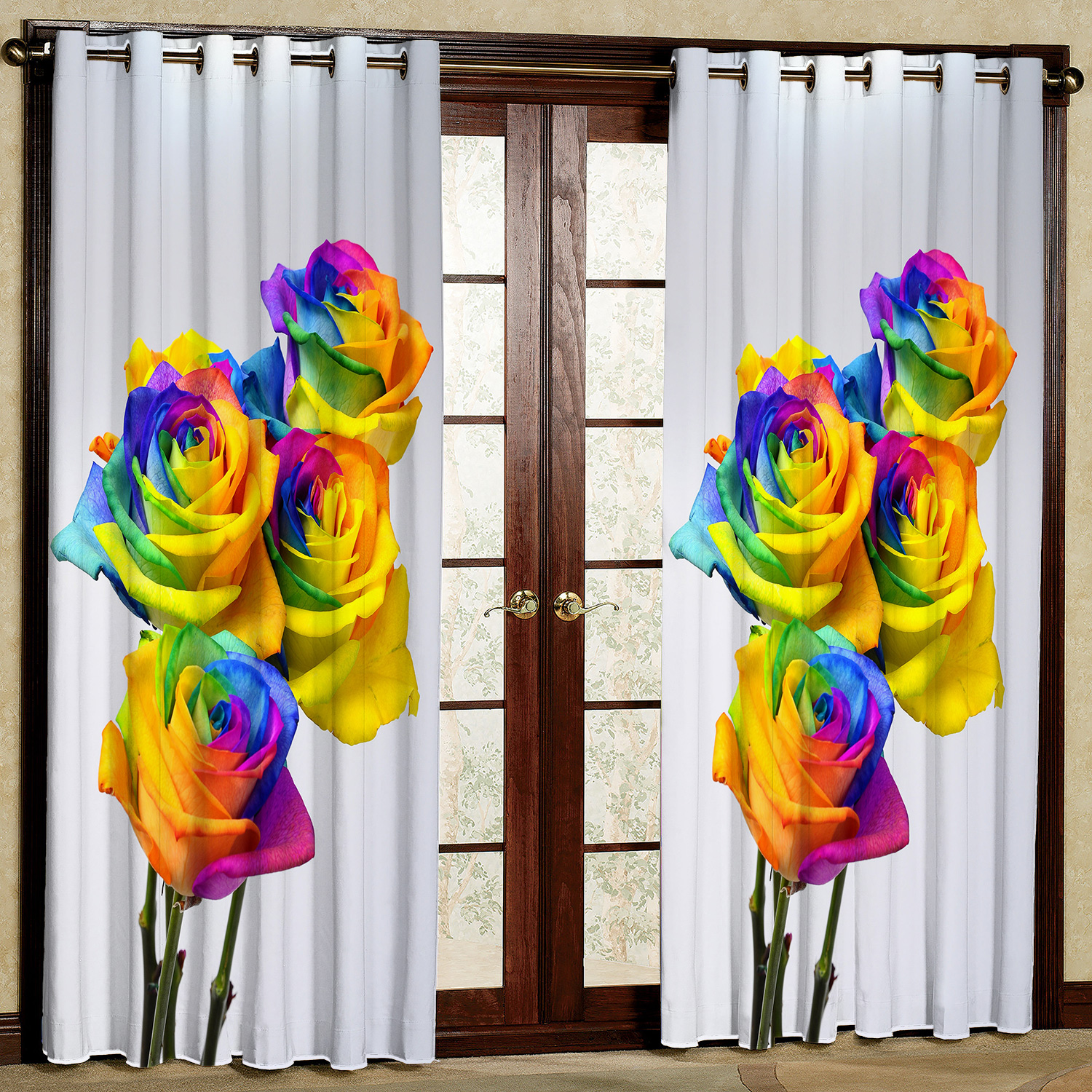 پرده مدل گل رز هلندی هازان پانچی کد 1814 سایز 140x200 سانتی متر