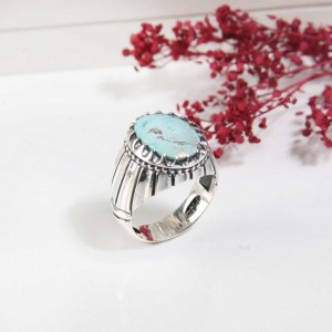 انگشتر نقره مردانه با سنگ فیروزه نیشابور معدنی کد 4643