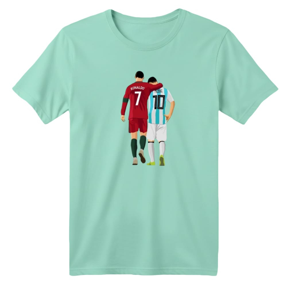 تی شرت آستین کوتاه بچگانه مدل مسی و رونالدو رنگ سبز روشن