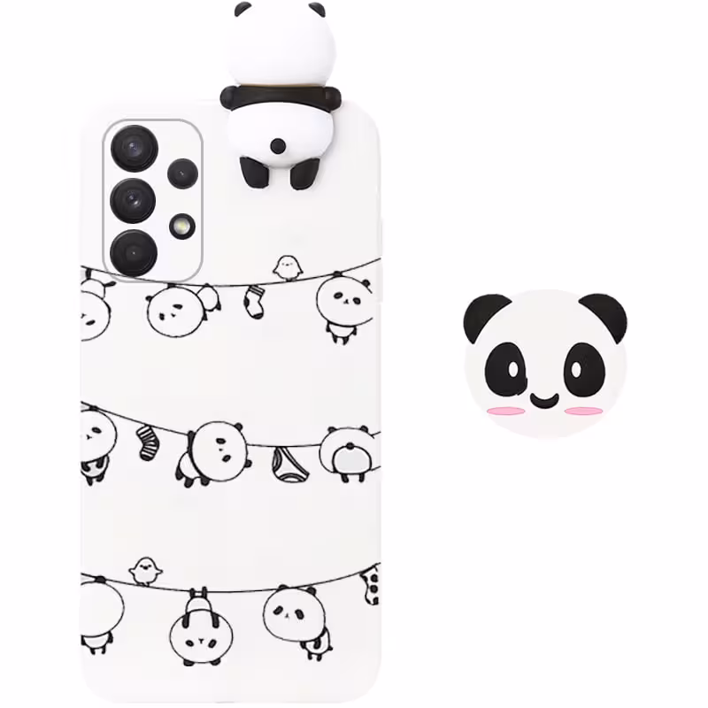 قاب فانتزی عروسکی پاندا رختی Panda Case مناسب برای گوشی Samsung Galaxy A32 5G مدل نیمه شفاف سه بعدی همراه با پاپ سوکت سیلیکونی ست (محافظ لنزدار)
