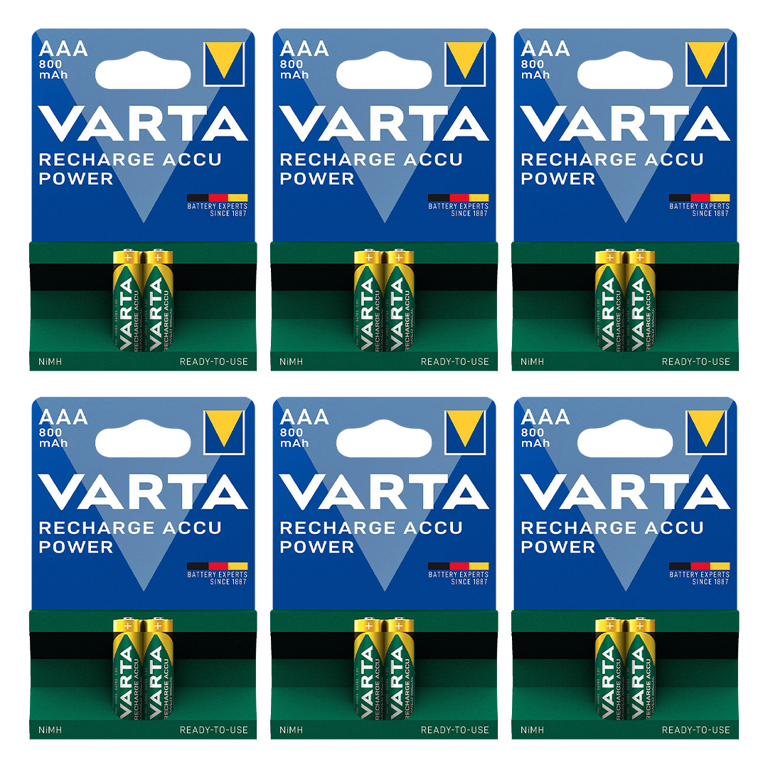 باتری نیم قلمی قابل شارژ وارتا مدل accus 800 مجموعه 12 عددی