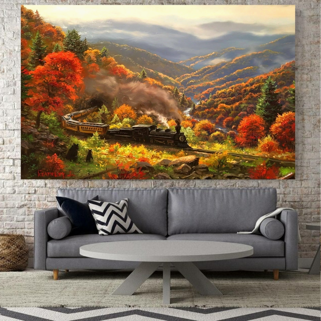 تابلو بوم طرح قطار در طبیعت رنگارنگ مدل SDB1118