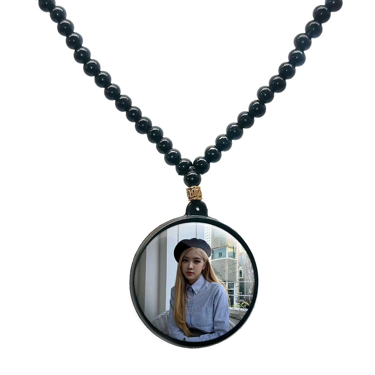 گردنبند پرمانه طرح بلک پینک کد pmd.18066 مدل دو طرفه