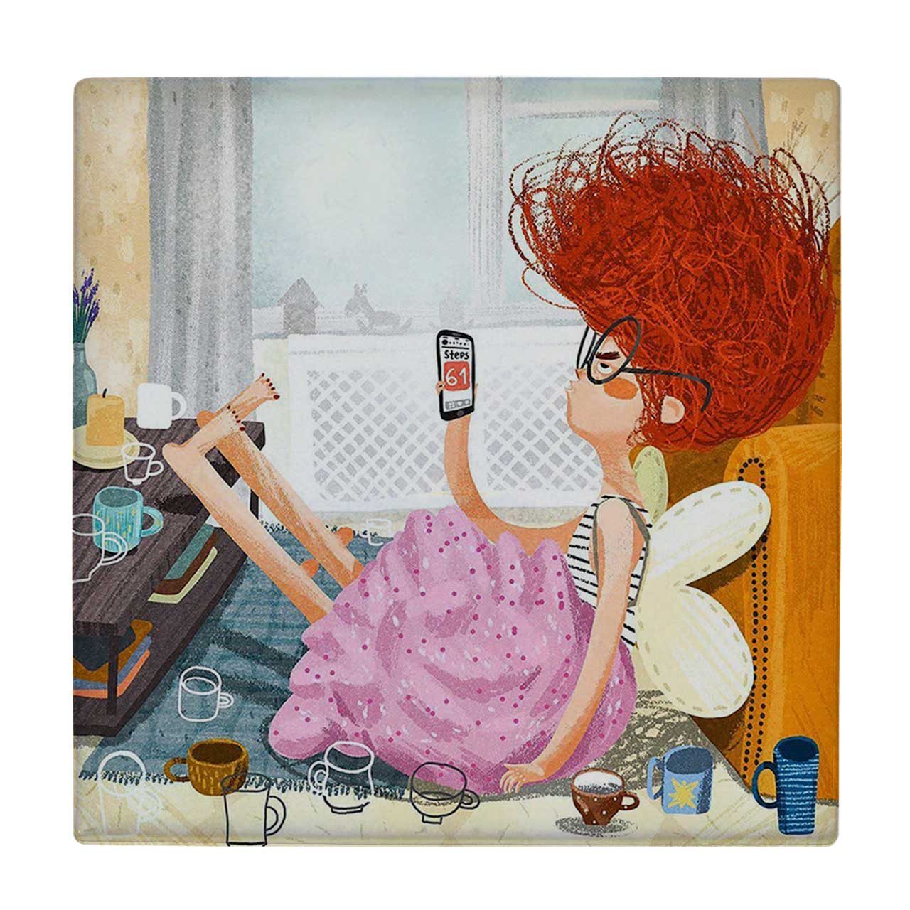 کازیر لیوانی  طرح نقاشی دختری با گوشی موبایل کد    6086977_5148