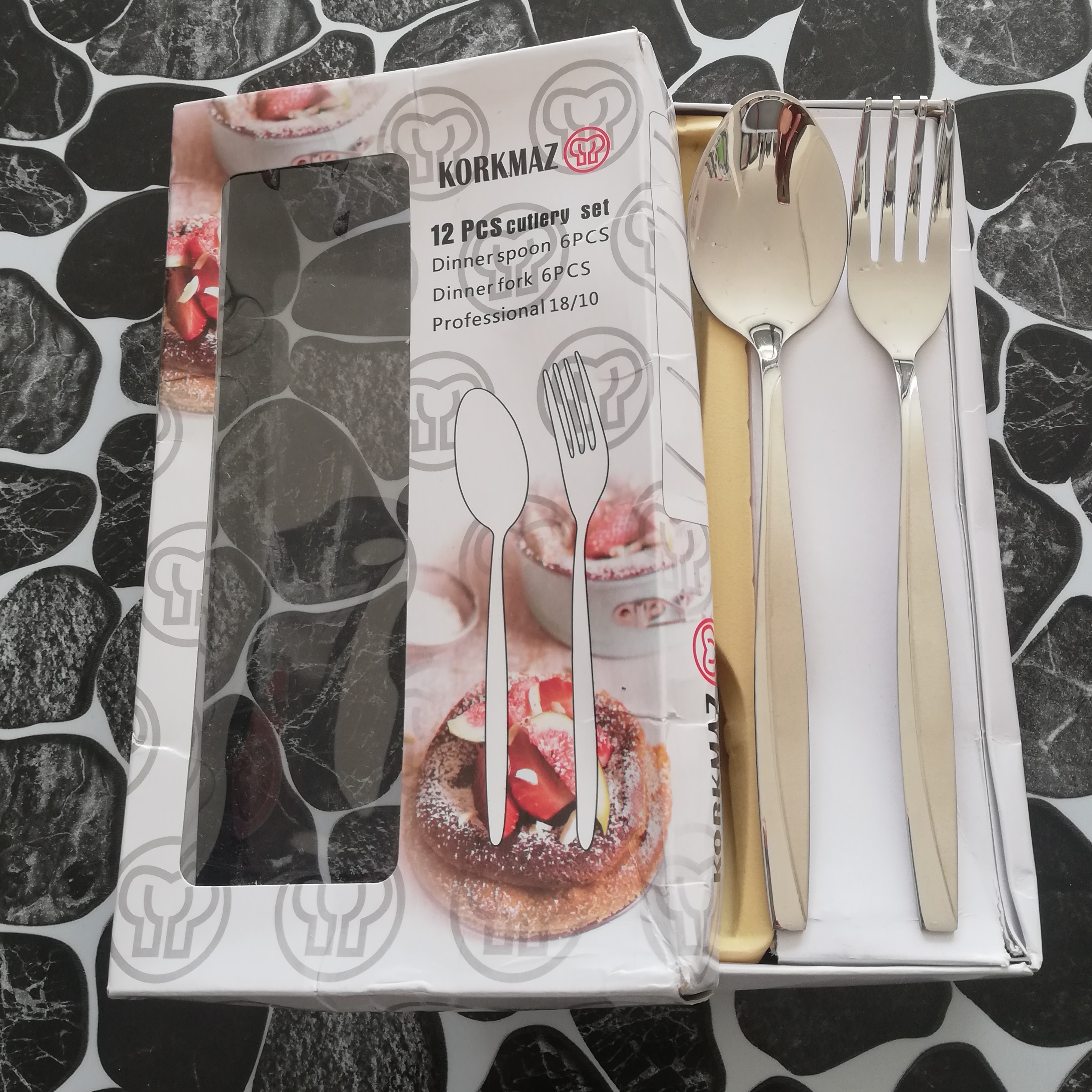 قاشقو چنگال 12 عددی کرکماز طرح ماینز استیل خالص و ضدزنگ