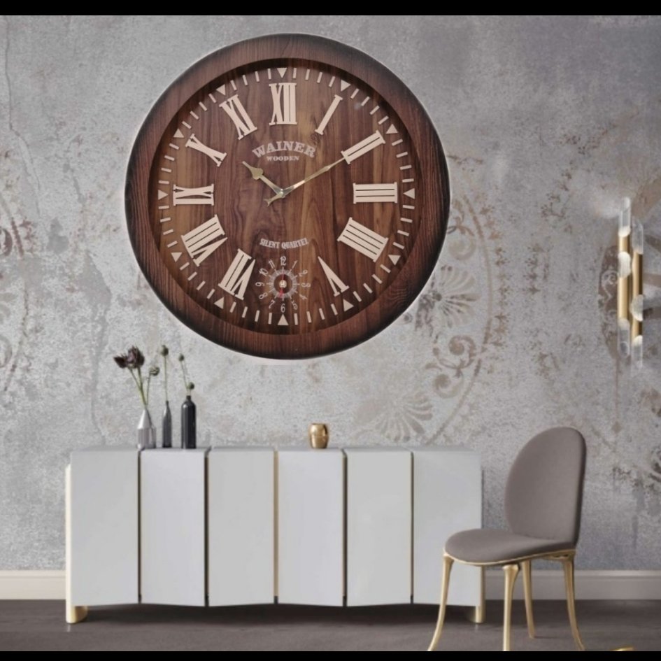 ساعت چوبی موتور آرامگرد قطر 60سانتی متر