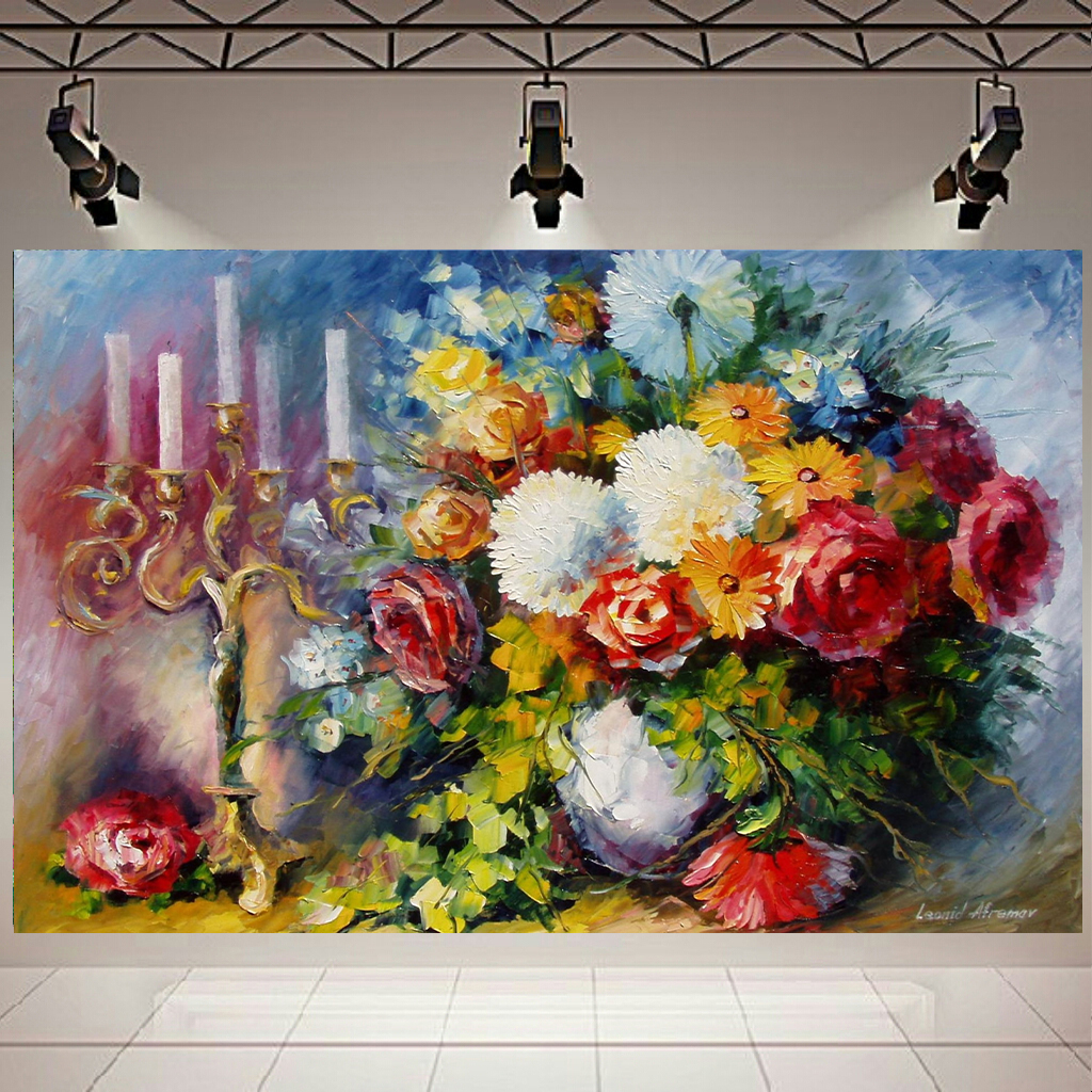 تابلو بوم طرح نقاشی قدیمی مدل گلدان و شمع کد AR2360