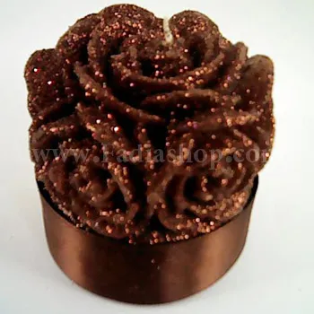 شمع استوانه گل رز بزرگ قهوه ای