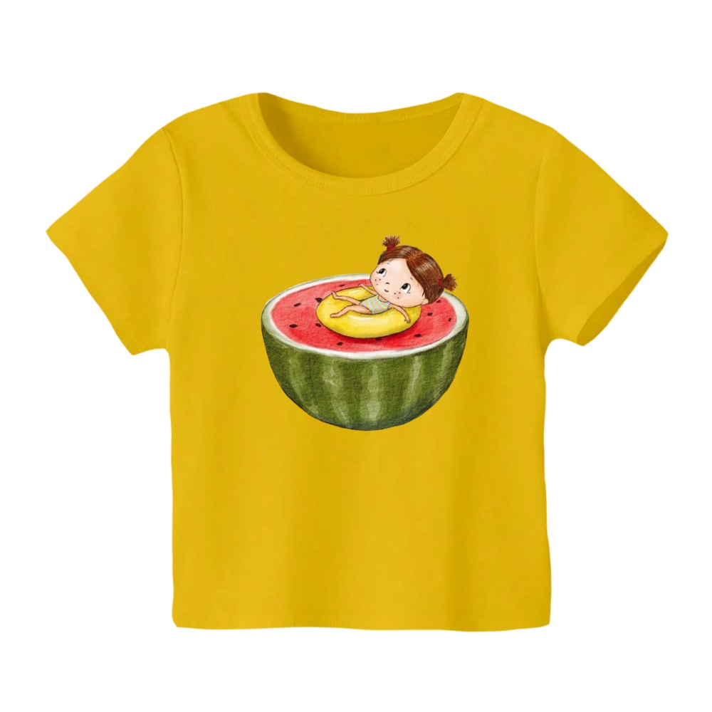 تی شرت آستین کوتاه بچگانه مدل دخترک یلدایی کد  33 رنگ زرد