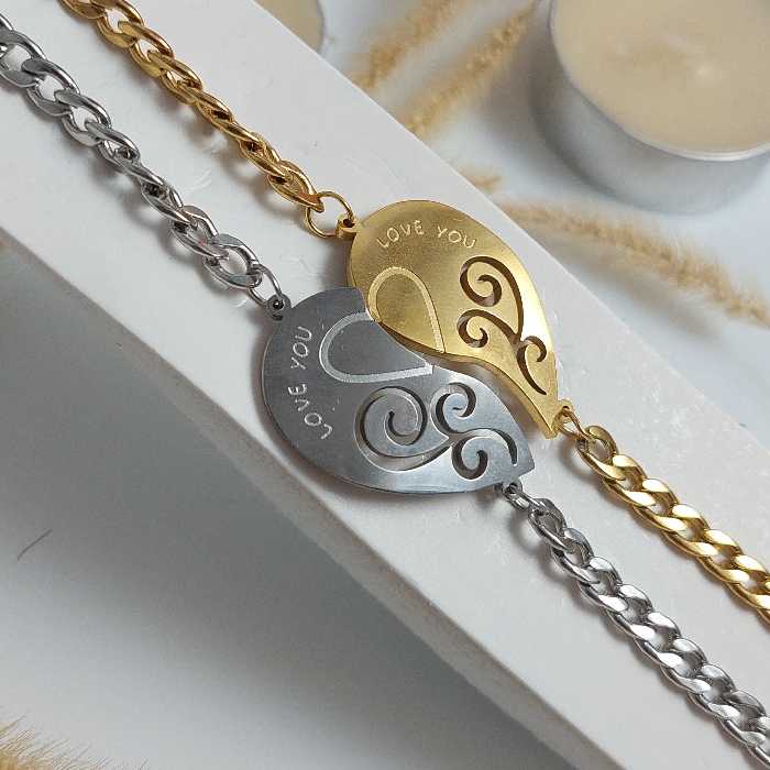 ست دستبند دوستی ، زوج استیل طرح قلب شکسته لاوlove استیل رنگ ثابت و ضد حساسیت