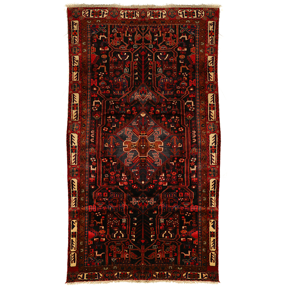 فرش قدیمی دستباف چهار متری طرح لچک ترنج کد 4101201