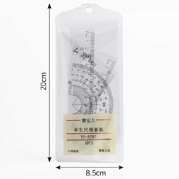 ست 4 تکه نقاله، گونیا، خط کش شفاف YASI مدل YS-8202