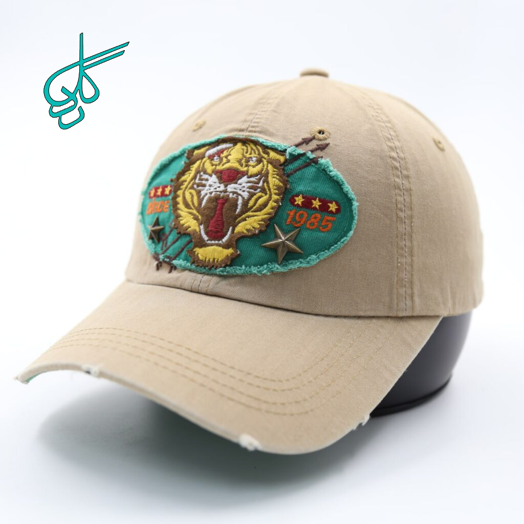 خرید کلاه نقابدار بیسبالی كتان تكه دوزي ببر ستاره دار رنگ کرم کد 2816011 - ردگل
