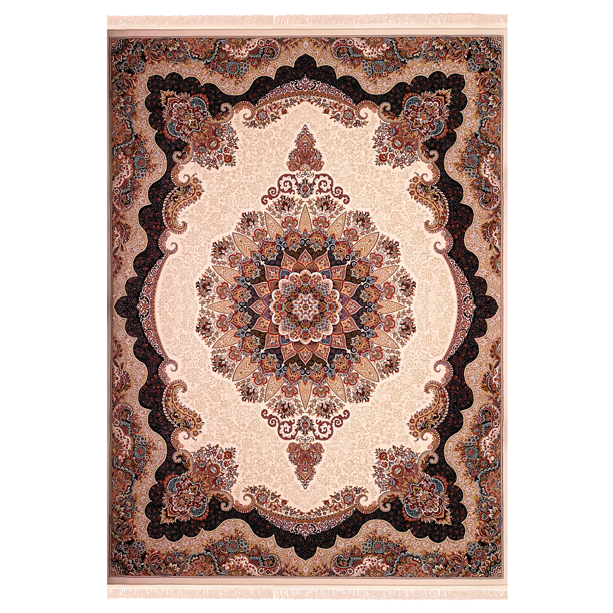 فرش ماشینی زمرد مشهد مدل کیمیا زمینه کرم