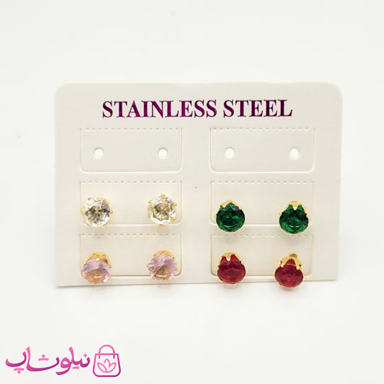 گوشواره میخی زنانه رنگی استیل کد 1092