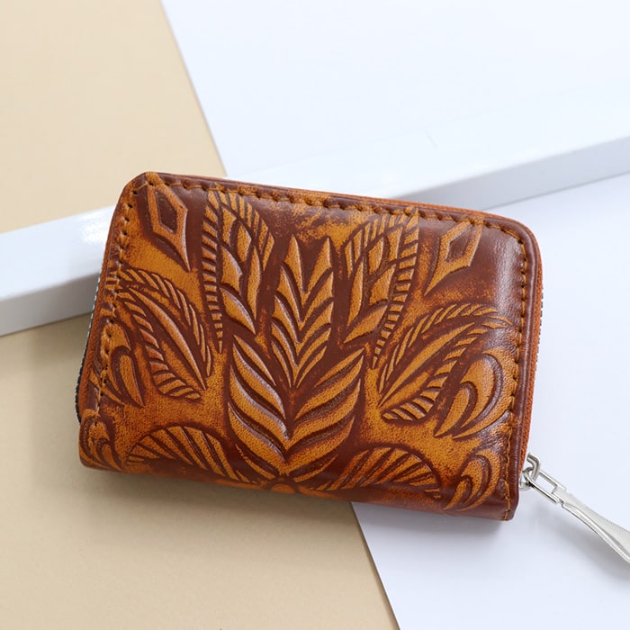 جاکارتی کیف پول اسپرت دور زیپ برگ قهوه ای 37013