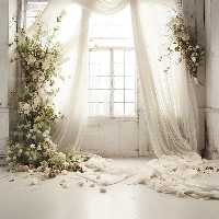 بک دراپ عکاسی با گل های سفید و پرده | گرافیک با طعم تربچه