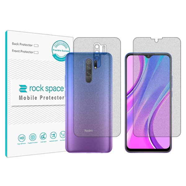 گلس صفحه نمایش و پشت گوشی شیائومی نسخه Redmi 9 مدل نانو هیدروژل مات برند راک اسپیس کدSS
